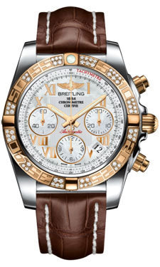 Breitling Chronomat 41 Steel and Gold Diamond Bezel - Croco Strap - Deployant CB0140AA/A748-croco-brown-deployant Men's Watch