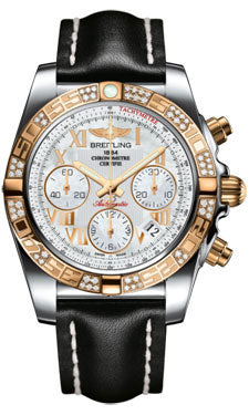 Breitling Chronomat 41 Steel and Gold Diamond Bezel - Leather Strap - Deployant CB0140AA/A748-leather-black-deployant Men's Watch