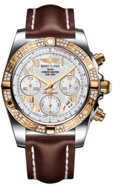 Breitling Chronomat 41 Steel and Gold Diamond Bezel - Leather Strap - Deployant CB0140AA/A748-leather-brown-deployant Men's Watch