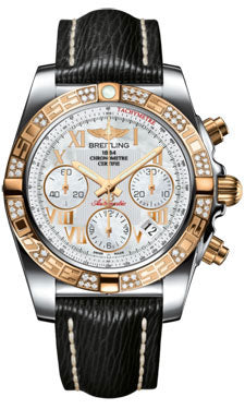 Breitling Chronomat 41 Steel and Gold Diamond Bezel - Sahara Leather Strap CB0140AA/A748-sahara-black-tang Men's Watch