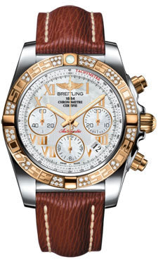 Breitling Chronomat 41 Steel and Gold Diamond Bezel - Sahara Leather Strap CB0140AA/A748-sahara-brown-tang Men's Watch