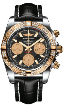 Breitling Chronomat 41 Steel and Gold Diamond Bezel - Croco Strap - Deployant CB0140AA/BA53-croco-black-deployant Men's Watch