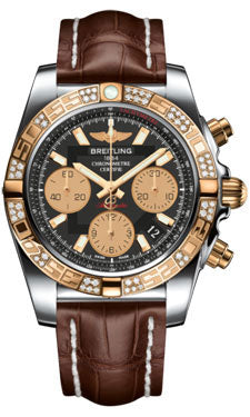 Breitling Chronomat 41 Steel and Gold Diamond Bezel - Croco Strap - Deployant CB0140AA/BA53-croco-brown-deployant Men's Watch