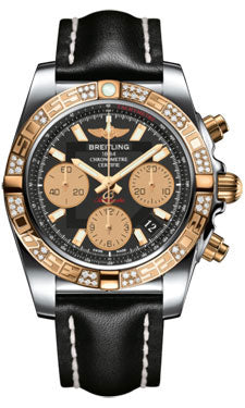 Breitling Chronomat 41 Steel and Gold Diamond Bezel - Leather Strap - Deployant CB0140AA/BA53-leather-black-deployant Men's Watch