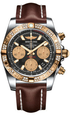 Breitling Chronomat 41 Steel and Gold Diamond Bezel - Leather Strap - Deployant CB0140AA/BA53-leather-brown-deployant Men's Watch