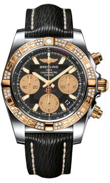 Breitling Chronomat 41 Steel and Gold Diamond Bezel - Sahara Leather Strap CB0140AA/BA53-sahara-black-tang Men's Watch