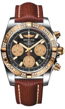 Breitling Chronomat 41 Steel and Gold Diamond Bezel - Sahara Leather Strap CB0140AA/BA53-sahara-brown-tang Men's Watch