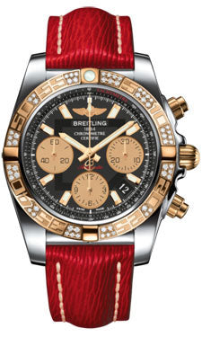 Breitling Chronomat 41 Steel and Gold Diamond Bezel - Sahara Leather Strap CB0140AA/BA53-sahara-red-tang Men's Watch