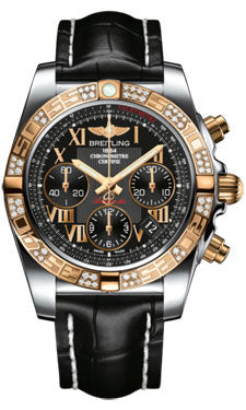 Breitling Chronomat 41 Steel and Gold Diamond Bezel - Croco Strap - Deployant CB0140AA/BC08-croco-black-deployant Men's Watch