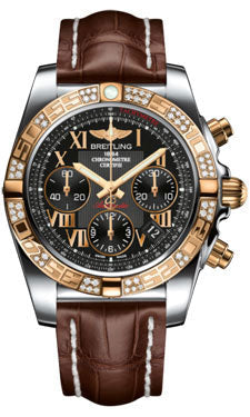 Breitling Chronomat 41 Steel and Gold Diamond Bezel - Croco Strap - Deployant CB0140AA/BC08-croco-brown-deployant Men's Watch