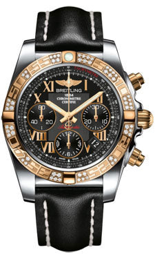 Breitling Chronomat 41 Steel and Gold Diamond Bezel - Leather Strap - Deployant CB0140AA/BC08-leather-black-deployant Men's Watch