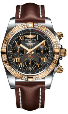 Breitling Chronomat 41 Steel and Gold Diamond Bezel - Leather Strap - Deployant CB0140AA/BC08-leather-brown-deployant Men's Watch