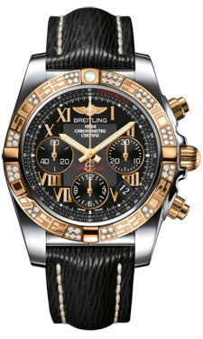 Breitling Chronomat 41 Steel and Gold Diamond Bezel - Sahara Leather Strap CB0140AA/BC08-sahara-black-tang Men's Watch