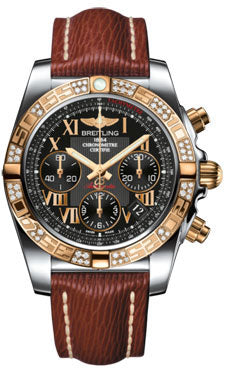 Breitling Chronomat 41 Steel and Gold Diamond Bezel - Sahara Leather Strap CB0140AA/BC08-sahara-brown-tang Men's Watch