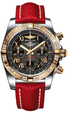 Breitling Chronomat 41 Steel and Gold Diamond Bezel - Sahara Leather Strap CB0140AA/BC08-sahara-red-tang Men's Watch