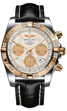 Breitling Chronomat 41 Steel and Gold Diamond Bezel - Croco Strap - Tang CB0140AA/G713-croco-black-tang Men's Watch