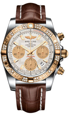 Breitling Chronomat 41 Steel and Gold Diamond Bezel - Croco Strap - Deployant CB0140AA/G713-croco-brown-deployant Men's Watch