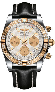 Breitling Chronomat 41 Steel and Gold Diamond Bezel - Leather Strap - Deployant CB0140AA/G713-leather-black-deployant Men's Watch