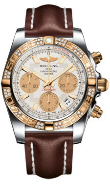 Breitling Chronomat 41 Steel and Gold Diamond Bezel - Leather Strap - Deployant CB0140AA/G713-leather-brown-deployant Men's Watch