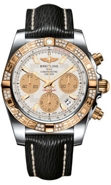 Breitling Chronomat 41 Steel and Gold Diamond Bezel - Sahara Leather Strap CB0140AA/G713-sahara-black-tang Men's Watch