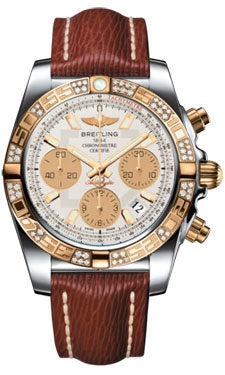 Breitling Chronomat 41 Steel and Gold Diamond Bezel - Sahara Leather Strap CB0140AA/G713-sahara-brown-tang Men's Watch