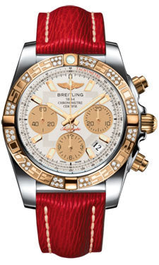 Breitling Chronomat 41 Steel and Gold Diamond Bezel - Sahara Leather Strap CB0140AA/G713-sahara-red-tang Men's Watch