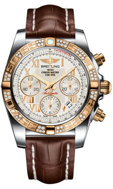 Breitling Chronomat 41 Steel and Gold Diamond Bezel - Croco Strap - Deployant CB0140AA/G759-croco-brown-deployant Men's Watch