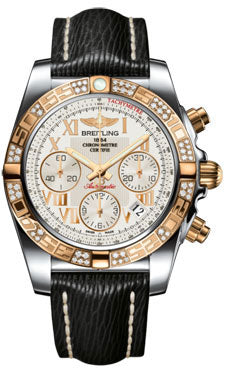 Breitling Chronomat 41 Steel and Gold Diamond Bezel - Sahara Leather Strap CB0140AA/G759-sahara-black-tang Men's Watch