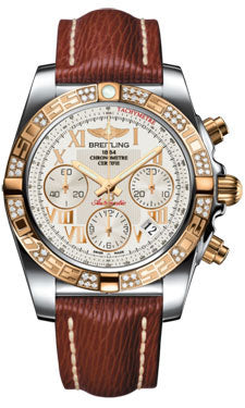 Breitling Chronomat 41 Steel and Gold Diamond Bezel - Sahara Leather Strap CB0140AA/G759-sahara-brown-tang Men's Watch