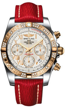 Breitling Chronomat 41 Steel and Gold Diamond Bezel - Sahara Leather Strap CB0140AA/G759-sahara-red-tang Men's Watch