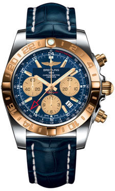 Breitling Chronomat 44 GMT CB042012/C858 Steel and Gold on croco-blue-tang Men's Watch