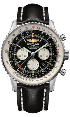 Breitling Navitimer GMT AB044121/BD24 Leather Black Strap Tang Mens Watch