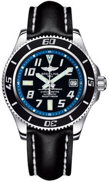 Breitling Superocean 42 A1736402/BA30 Leather Black Strap Deployant Mens Watch