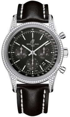 Breitling Transocean Chronograph Stainless Steel Dia Case AB0152AF/C860 Black Leather Tang Mens Watch