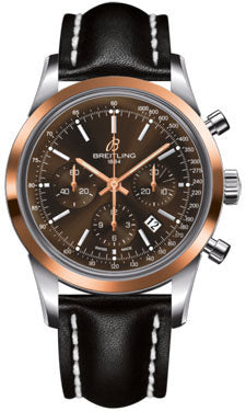 Breitling Transocean Chronograph Steel And Gold Case UB015212/Q594 Black Leather deployant Mens Watch