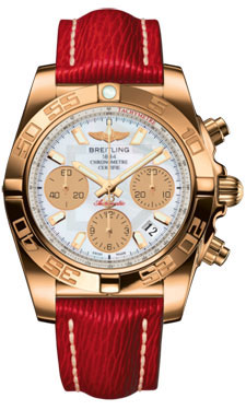 Breitling Chronomat 41 Rose Gold Polished Bezel - Sahara Leather Strap HB014012/A722-sahara-red-tang Men's Watch