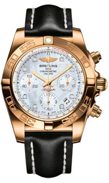 Breitling Chronomat 41 Rose Gold Polished Bezel - Leather Strap - Deployant HB014012/A723-leather-black-deployant Men's Watch