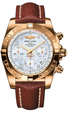 Breitling Chronomat 41 Rose Gold Polished Bezel - Sahara Leather Strap HB014012/A723-sahara-brown-tang Men's Watch