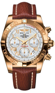Breitling Chronomat 41 Rose Gold Polished Bezel - Sahara Leather Strap HB014012/A748-sahara-brown-tang Men's Watch