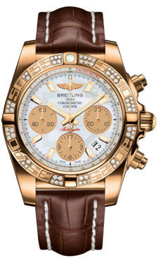 Breitling Chronomat 41 Rose Gold Diamond Bezel - Croco Strap - Tang HB0140AA/A722-croco-brown-tang Men's Watch