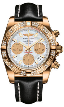 Breitling Chronomat 41 Rose Gold Diamond Bezel - Leather Strap - Deployant HB0140AA/A722-leather-black-deployant Men's Watch