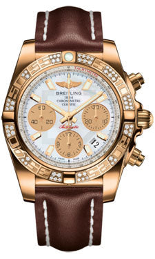 Breitling Chronomat 41 Rose Gold Diamond Bezel - Leather Strap - Deployant HB0140AA/A722-leather-brown-deployant Men's Watch