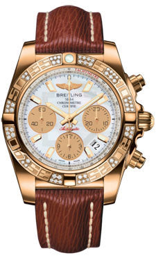 Breitling Chronomat 41 Rose Gold Diamond Bezel - Sahara Leather Strap HB0140AA/A722-sahara-brown-tang Men's Watch