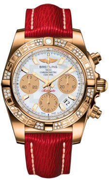 Breitling Chronomat 41 Rose Gold Diamond Bezel - Sahara Leather Strap HB0140AA/A722-sahara-red-tang Men's Watch