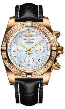 Breitling Chronomat 41 Rose Gold Diamond Bezel - Croco Strap - Deployant HB0140AA/A723-croco-black-deployant Men's Watch