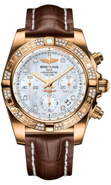 Breitling Chronomat 41 Rose Gold Diamond Bezel - Croco Strap - Deployant HB0140AA/A723-croco-brown-deployant Men's Watch