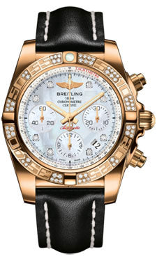 Breitling Chronomat 41 Rose Gold Diamond Bezel - Leather Strap - Deployant HB0140AA/A723-leather-black-deployant Men's Watch