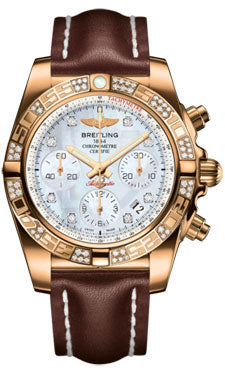 Breitling Chronomat 41 Rose Gold Diamond Bezel - Leather Strap - Deployant HB0140AA/A723-leather-brown-deployant Men's Watch