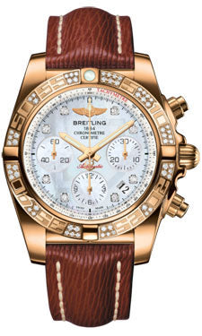 Breitling Chronomat 41 Rose Gold Diamond Bezel - Sahara Leather Strap HB0140AA/A723-sahara-brown-tang Men's Watch