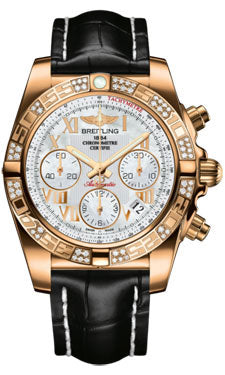 Breitling Chronomat 41 Rose Gold Diamond Bezel - Croco Strap - Deployant HB0140AA/A748-croco-black-deployant Men's Watch